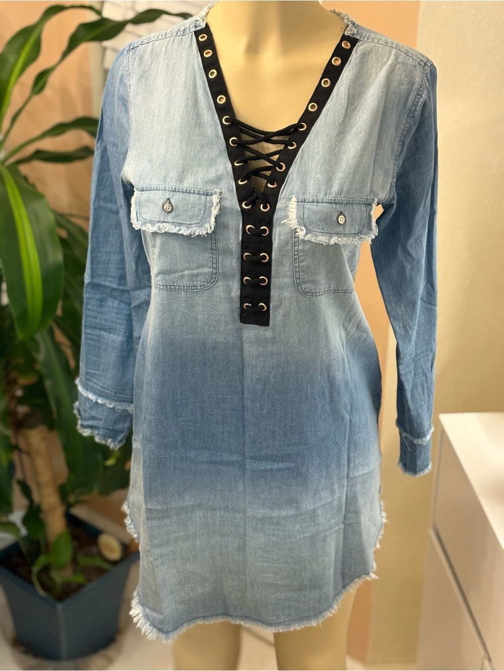 J for Justify Light Blue Chambray Lace-Up Tunic